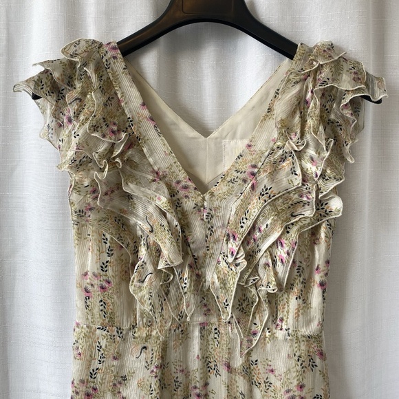 Anthropologie Anna Sui Dress Romantic Myotosis Midi Silk Cottagecore Ruffle Sz 4 - Picture 2 of 13